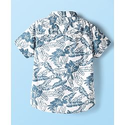Babyhug 100% Cotton Woven Half Sleeves Leaves Printed Shirt & Shorts Set - Navy Blue & White