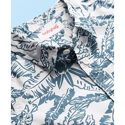 Babyhug 100% Cotton Woven Half Sleeves Leaves Printed Shirt & Shorts Set - Navy Blue & White