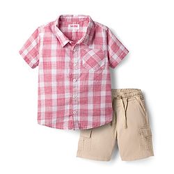 Babyhug Cotton Woven Half Sleeves Shirt & Shorts Set With Checks - Pink