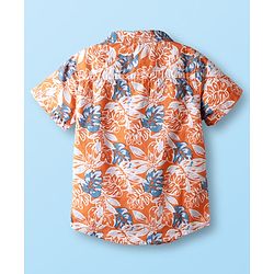 Babyhug Cotton Woven Half Sleeves Shirt & Shorts Set With Floral Print - Orange & White