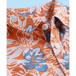 Babyhug Cotton Woven Half Sleeves Shirt & Shorts Set With Floral Print - Orange & White