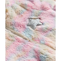 Babyhug Fur Knit Full Sleeves Front Open Footed Winter Wear Romper with Attached Gloves & Hoodie - Multicolor