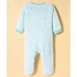 Babyhug Fur Knit Full Sleeves Winter Wear Footed Romper With Animal Embroidery - Light Blue