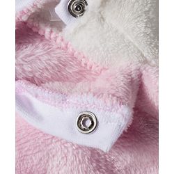 Babyhug Fur Knit Full Raglan Sleeves Winter Wear Footed Romper With Animal Embroidery & Kangaroo Pockets - Pink & White
