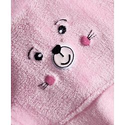 Babyhug Fur Knit Full Raglan Sleeves Winter Wear Footed Romper With Animal Embroidery & Kangaroo Pockets - Pink & White