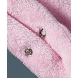Babyhug Fur Knit Full Raglan Sleeves Winter Wear Footed Romper With Animal Embroidery & Kangaroo Pockets - Pink & White
