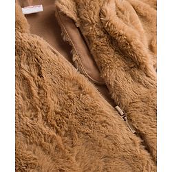 Babyhug Knit Full Sleeves Winter Wear Hooded Romper With Bear Applique - Brown