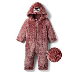 Babyhug Fur Knit Full Sleeves Front Open Winter Wear Romper with Teddy Face - Dark Pink