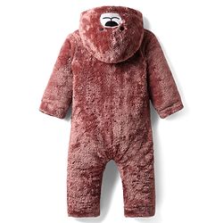 Babyhug Fur Knit Full Sleeves Front Open Winter Wear Romper with Teddy Face - Dark Pink