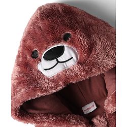 Babyhug Fur Knit Full Sleeves Front Open Winter Wear Romper with Teddy Face - Dark Pink