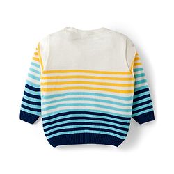 Babyhug Knit Full Sleeves Sweater Set With Stripes - Navy Blue & White