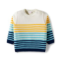 Babyhug Knit Full Sleeves Sweater Set With Stripes - Navy Blue & White