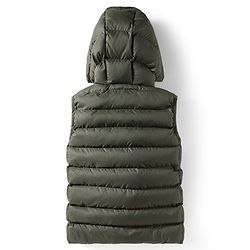 Babyhug Woven Sleeveless Hooded Padded Jacket With Play Time Patch - Olive Green