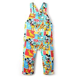 Babyhug Disney Single Jersey Knit Dungaree & Half Sleeves T-Shirt With Mickey Mouse Family Print - Blue