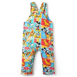 Babyhug Disney Single Jersey Knit Dungaree & Half Sleeves T-Shirt With Mickey Mouse Family Print - Blue