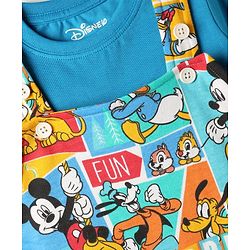 Babyhug Disney Single Jersey Knit Dungaree & Half Sleeves T-Shirt With Mickey Mouse Family Print - Blue