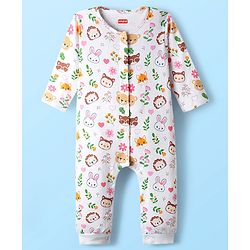Babyhug 100% Cotton Full Sleeves Animal Printed Front Open Rompers Pack Of 2 - Multi Colour