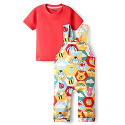 Babyhug Disney Single Jersey Knit Half Sleeve Tee & Dungaree Set with Lion King Graphics - White & Light Blue main image 0