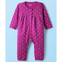 Babyhug 100% Cotton Knit Full Sleeves Rompers with Polka Dots & Floral Print Pack of 2 - Purple & White