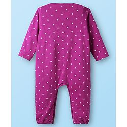 Babyhug 100% Cotton Knit Full Sleeves Rompers with Polka Dots & Floral Print Pack of 2 - Purple & White