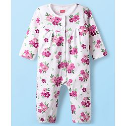 Babyhug 100% Cotton Knit Full Sleeves Rompers with Polka Dots & Floral Print Pack of 2 - Purple & White