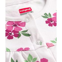 Babyhug 100% Cotton Knit Full Sleeves Rompers with Polka Dots & Floral Print Pack of 2 - Purple & White