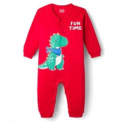 Babyhug 100% Cotton Interlock Knit Full Sleeves Romper with Stripe & Dino Print Pack of 2 - Red White Blue