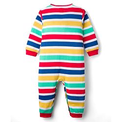 Babyhug 100% Cotton Interlock Knit Full Sleeves Romper with Stripe & Dino Print Pack of 2 - Red White Blue