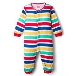 Babyhug 100% Cotton Interlock Knit Full Sleeves Romper with Stripe & Dino Print Pack of 2 - Red White Blue