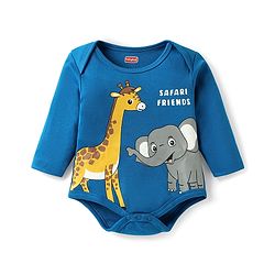 Babyhug 100% Cotton Full Sleeves Animal Printed Onesies With Striped Leggings Cap Mittens & Booties Set -