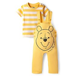 Babyhug Disney Cotton Knit Half Sleeves Striped Tee & Dungaree With ...