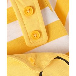 Babyhug Disney Cotton Knit Half Sleeves Striped Tee & Dungaree With Winnie The Pooh Graphics - Yellow