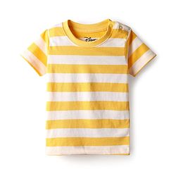 Babyhug Disney Cotton Knit Half Sleeves Striped Tee & Dungaree With Winnie The Pooh Graphics - Yellow