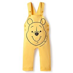 Babyhug Disney Cotton Knit Half Sleeves Striped Tee & Dungaree With Winnie The Pooh Graphics - Yellow