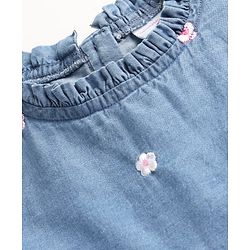 Babyhug 100% Cotton Half Sleeves Floral Embroidered Tiered Frock With Frill Detailing - Blue