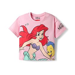 Babyhug Disney Single Jersey Knit Half Drop Shoulder Sleeves Top & Skirt Set With Disney Princess Graphics - Pink