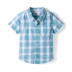 Babyhug Cotton Knit Half Sleeves Shirt and Shorts Sets with Checks - Light Blue & Grey