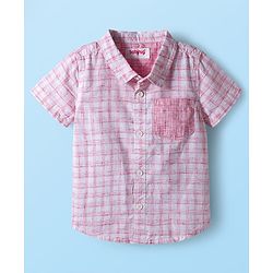 Babyhug Cotton Woven Half Sleeves Checked Shirt & Shorts Set - Pink & Beige