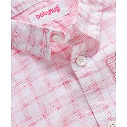 Babyhug Cotton Woven Half Sleeves Checked Shirt & Shorts Set - Pink & Beige
