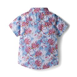 Babyhug Cotton Woven Half Sleeves Tropical Theme Printed Shirt & Denim Shorts Set - White & Blue