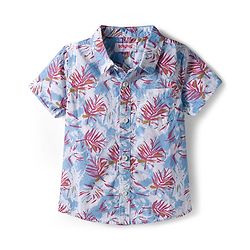 Babyhug Cotton Woven Half Sleeves Tropical Theme Printed Shirt & Denim Shorts Set - White & Blue