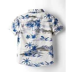 Babyhug Cotton Woven Half Sleeves Shirt & Shorts Set With Tropical Theme Print - White & Green