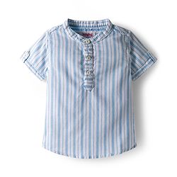 Babyhug Cotton Knit Half Sleeves Shirt and Shorts Sets with  Stripes - Light Blue & White
