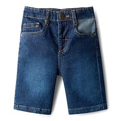 Babyhug Cotton Woven Half Sleeves Mandarin Collar Shirt & Denim Shorts Set With Stripes - Blue