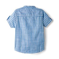 Babyhug Cotton Woven Half Sleeves Mandarin Collar Shirt & Denim Shorts Set With Stripes - Blue