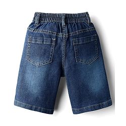 Babyhug Cotton Woven Half Sleeves Mandarin Collar Shirt & Denim Shorts Set With Stripes - Blue