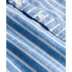 Babyhug Cotton Woven Half Sleeves Mandarin Collar Shirt & Denim Shorts Set With Stripes - Blue