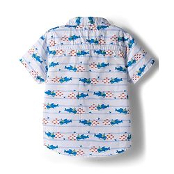 Babyhug Cotton Woven Half Sleeves Shirt & Denim Shorts Set with Sea Life Print - Blue & White
