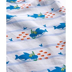 Babyhug Cotton Woven Half Sleeves Shirt & Denim Shorts Set with Sea Life Print - Blue & White
