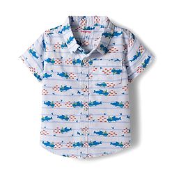 Babyhug Cotton Woven Half Sleeves Shirt & Denim Shorts Set with Sea Life Print - Blue & White